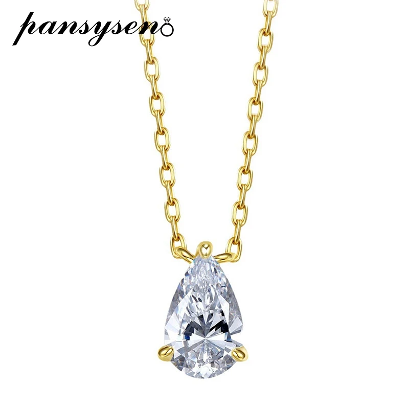 

PANSYSEN100% 925 Sterling Silver Pear Cut Simulated Moissanite Diamond Pendant Neckalces for Women Party Fine Jewelry Wholesale