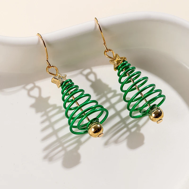 Christmas Tree Shaped Dangle Earrings For Women Star Pattern Piercing Jewelry Accessories New Year Gifts