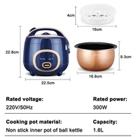 Cuiseur à riz électrique domestique 1,6 l, marmite antiadhésive pour 1 à 2 personnes, chauffe-aliments pour repas, réservation 24 heures, garde au chaud, ragoût de soupe 5