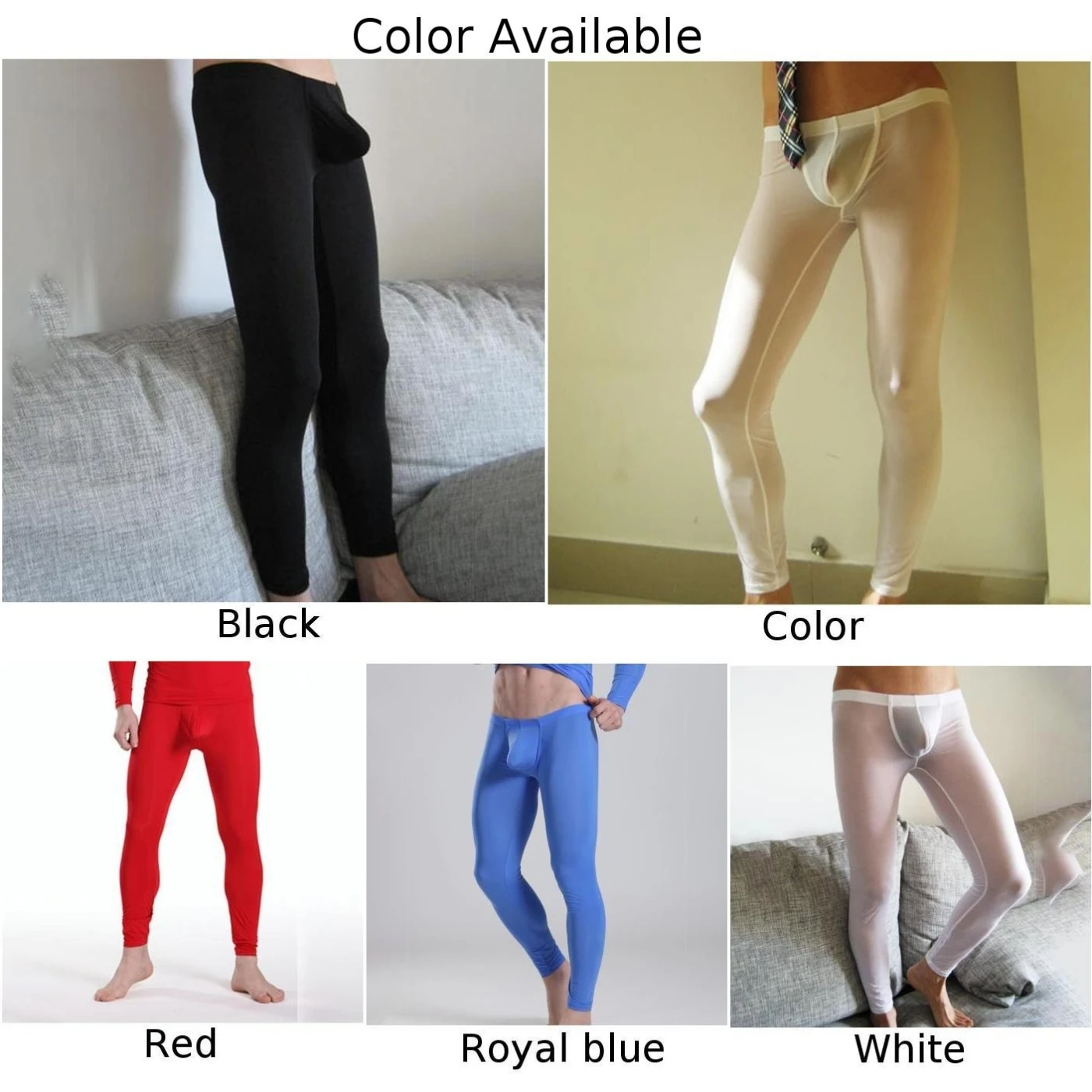 Mens Pajamas Pants Ice Silk Sheer Penis Pouch Leggings Fitness