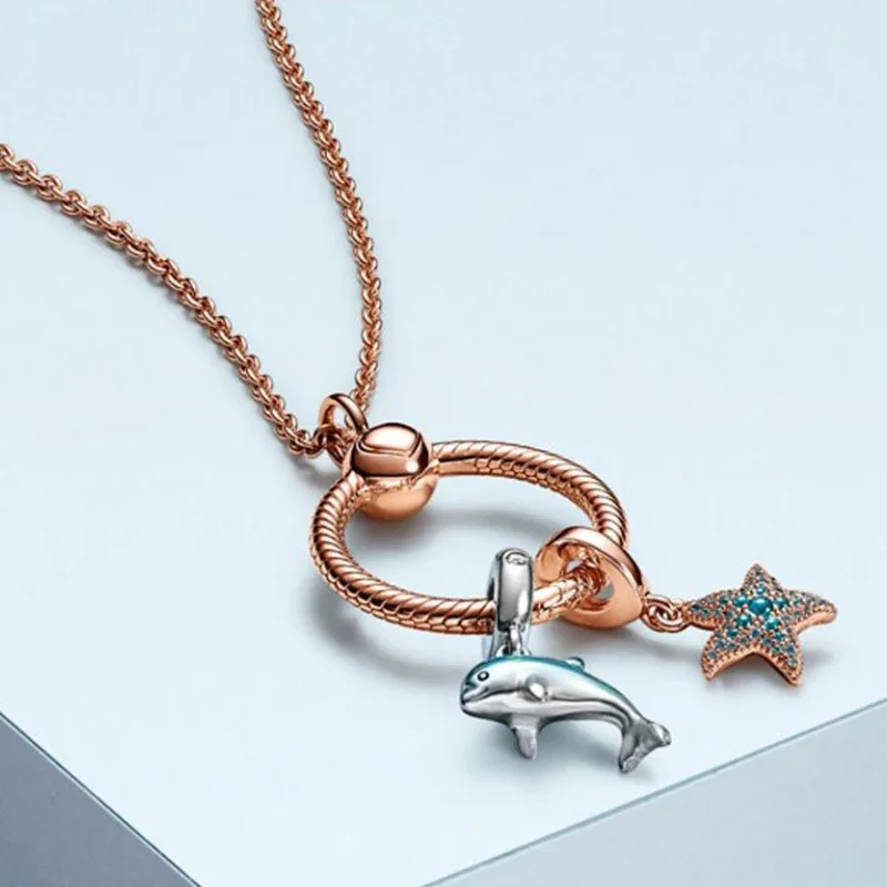 

New Summer Original High Quality S925 Sterling Silver Original 1:1 Glitter Dolphin Fashion Necklace Pendant Diy Luxury Gift