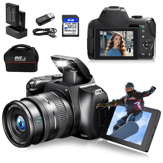 4K HD Digital Camera for Photography 12X Optical Zoom Vlogging Camera for YouTube 72MP WiFi Auto Focus Livestream Video Cameras 1