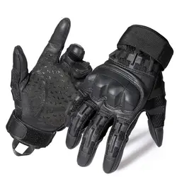 Touch Screen PU Leather Tactical Outdoor Sport Gloves - S (Black)