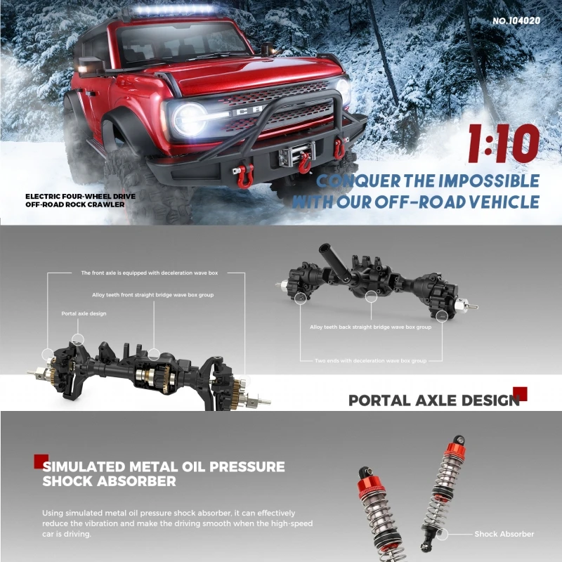 2025 Rc Wl104020 1:10 Bronco Replica Model Off-Road High-Fidelity Rc Car 4wd Wltoys With Electric Winch Two-Speed Transmission 6