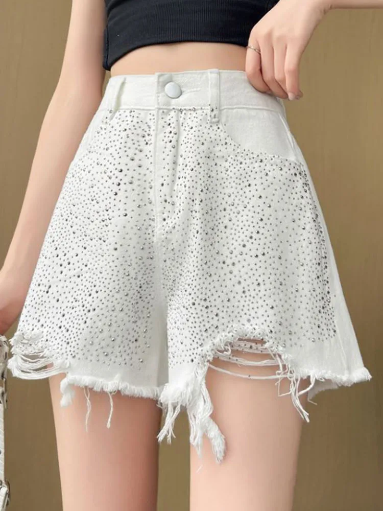 

Casual High Waisted Studded Denim Loose A-Line Hot Pants 2024 Summer New Fashionable Women'S Clothing