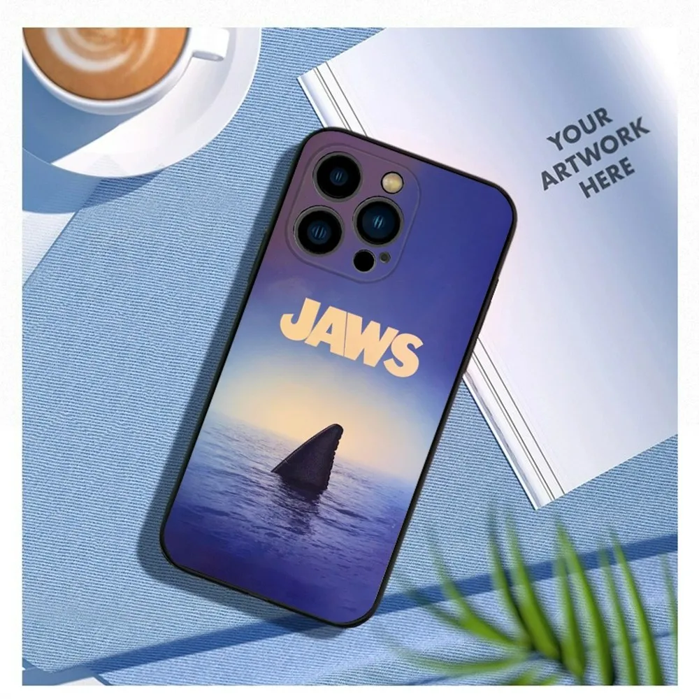 Film j-jaws coque de téléphone pour iPhone 16,15,14,13,12 Mini 11 Pro XR,X,XS,MAX 7,8 Plus housse en Silicone noir souple – Image 4