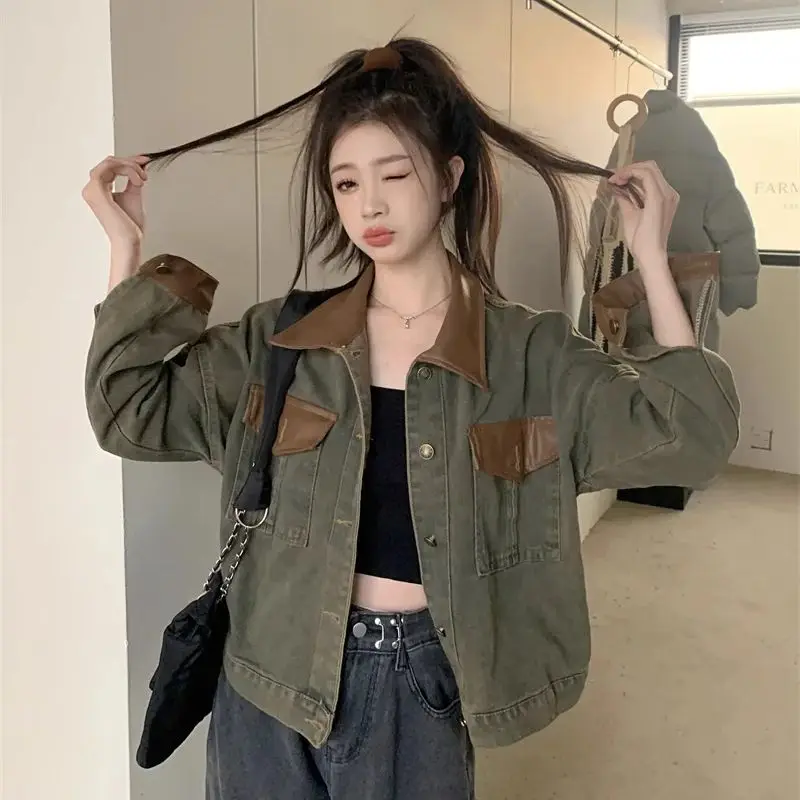 American Retro Denim Short Jacket Spring 2024 Women's Small Stature Appears Slim Versatile With Spicy Girl Contrasting Colors N2