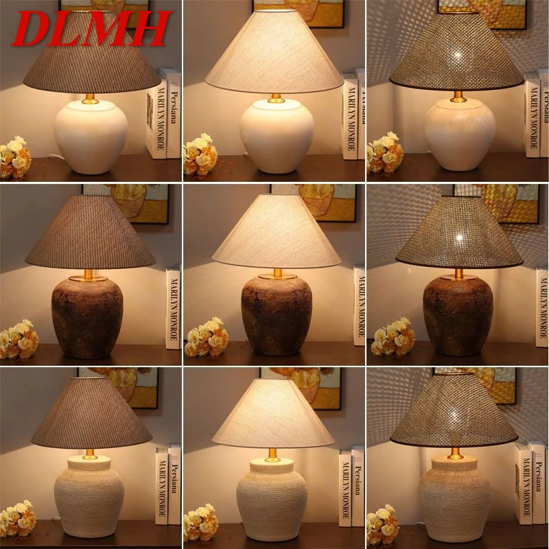 

DLMH Nordic Ceramic Table Lamp Modern Art Living Room Bedroom Study Villa LED Originality Desk Light