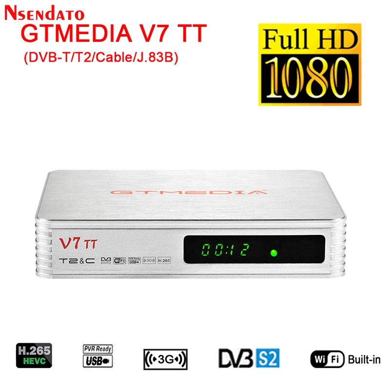 Gtmedia V7 Tt Dvb-T/T2/Cavo/J. 83B Ricevitore Tv Digitale Terrestre 1080P Decoder Tv Digitale Full Hd Per M3U Multi Plp Usb