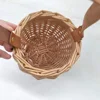 Rattan Woven Storage Basket Picnic Hanging Baskets With Leather Handle Garden Potted Plant Pot Creative Flower Vase Photo Props 5