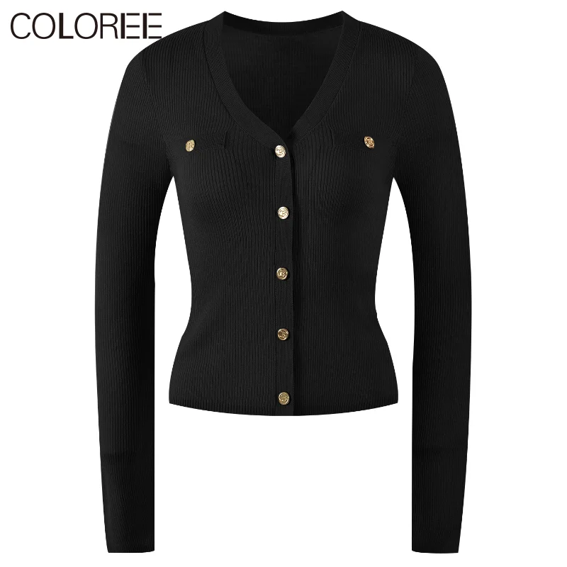 

Casual V-neck Long Sleeve Knit Top Mujer Luxury Designer Gold Buttons Cardigan Women 2023 Korean Knitted Sweater Femme