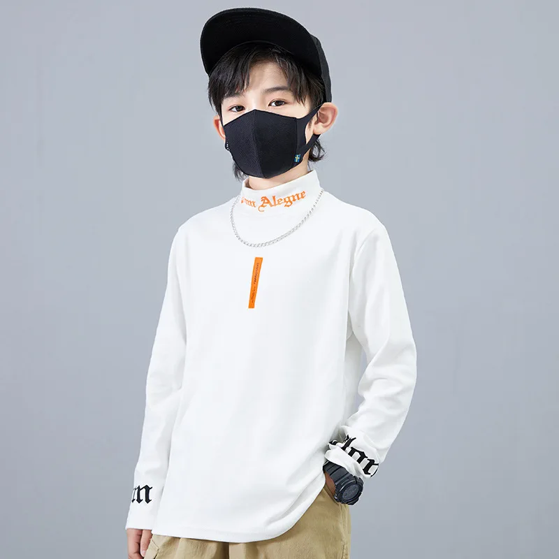 

New Boys Clothes Spring Autumn Teenage White Long Sleeve T-shirts Korean Children's Bottoming Shirts Kids Black Tops 8 To 12 Y