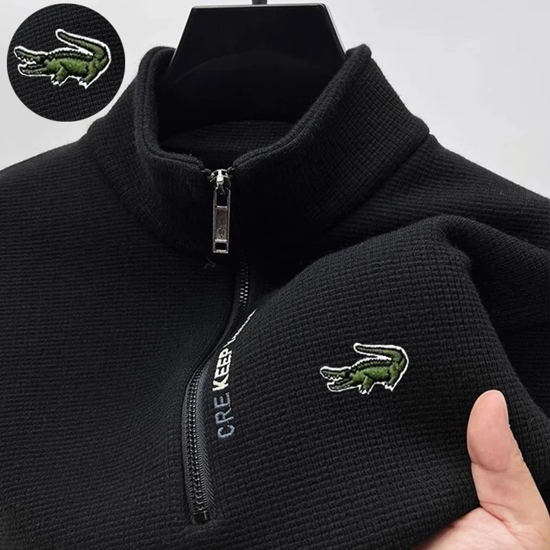 

New High-quality Plush And Thickened Hoodie For Men's Winter Warmth T-shirt With Long Sleeves And Standing Collar Base Shirt Top