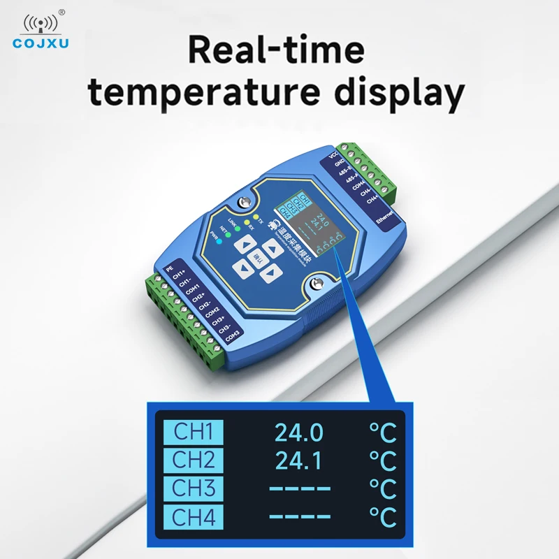 온도 획득 모듈 4 방향 PT100 RTD 이더넷 RS485, OLED 디스플레이 화면 포함, COJXU ME31-XDXX0400 Modbus 고정밀
