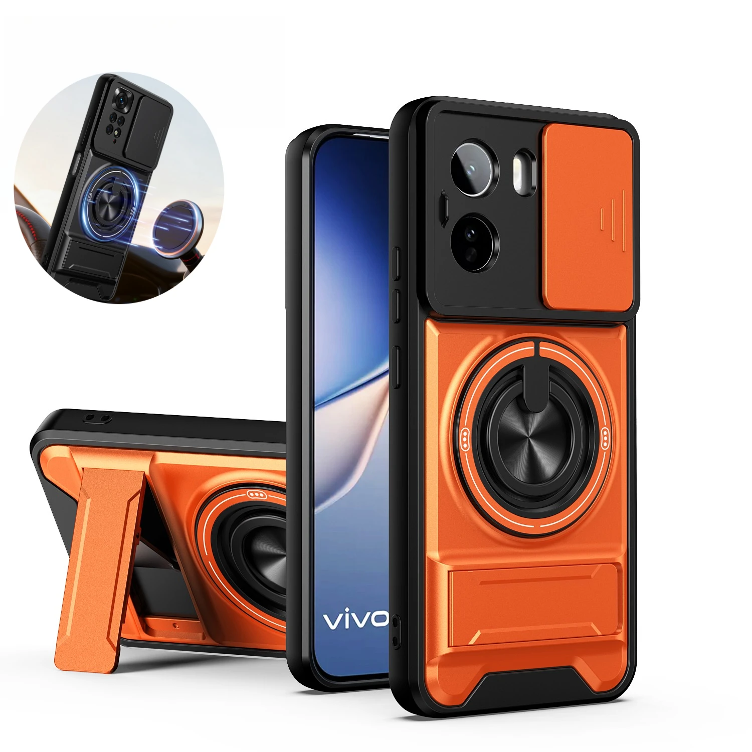 360° Rotating Magnetic Phone Case with Lens Protection and Push Window Bracket, Magsafe-Compatible Protective Cover