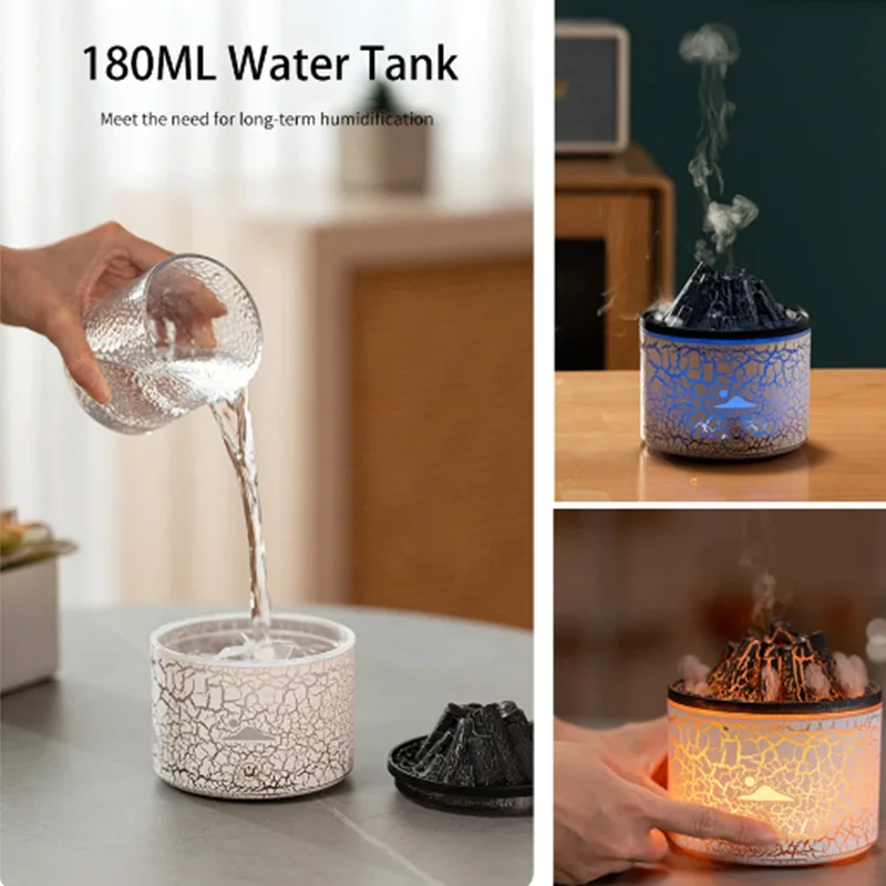 Volcanic Flame Humidifiers Air Aroma Diffuser 180 Ml Essential Oils Humidifiers With Night Light Flame Diffuser For Bedroom