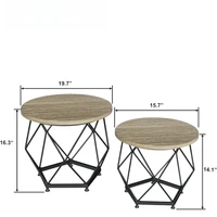 Small Round Coffee Table Set of 2, Modern Coffee Table with Metal Frame, Living Room Table with Easy Assembly, Side End Table 2