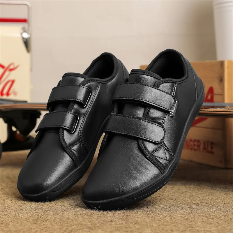 Barefoot Shoes Pu Leather Men's Casual Shoes Soft Sole Outdoor Sports Shoes Fashion Hook & Loop Male Sneakers Light Running Shoe 2