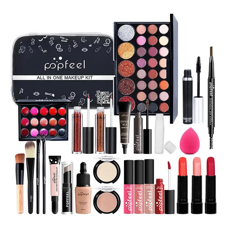 

All In One Full Professional Cosmetics Makeup Kit Eyeshadow Lip Gloss Lipstick Makeup Brushes Eyebrow Concealer With Bag