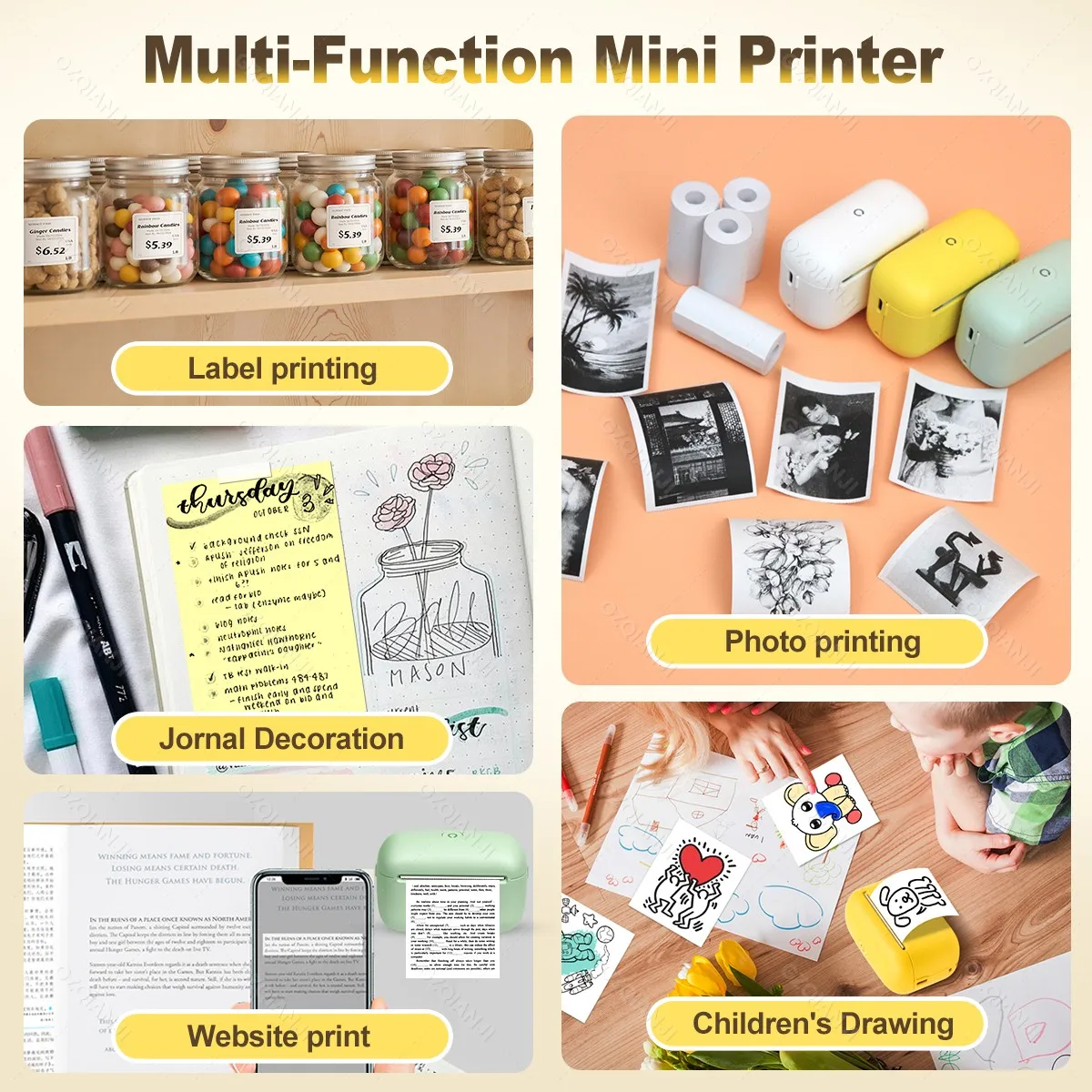 300dpi Mini Label Thermal Printer Bluetooth No Ink Printing Portable Maker Labeling Machine DIY Name Sticker Price Tag Labeller