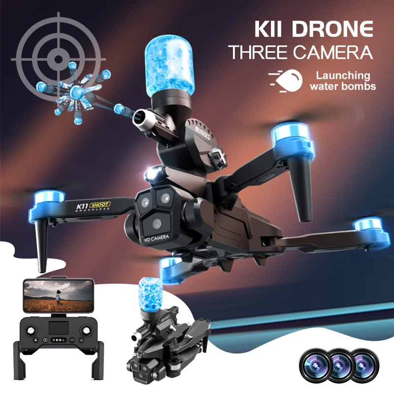 K11Max 드론 물 폭탄 장애물 회피, 4K HD 3 카메라, 브러시리스 모터, GPS, RC 항공 사진, 쿼드콥터 드론 장난감