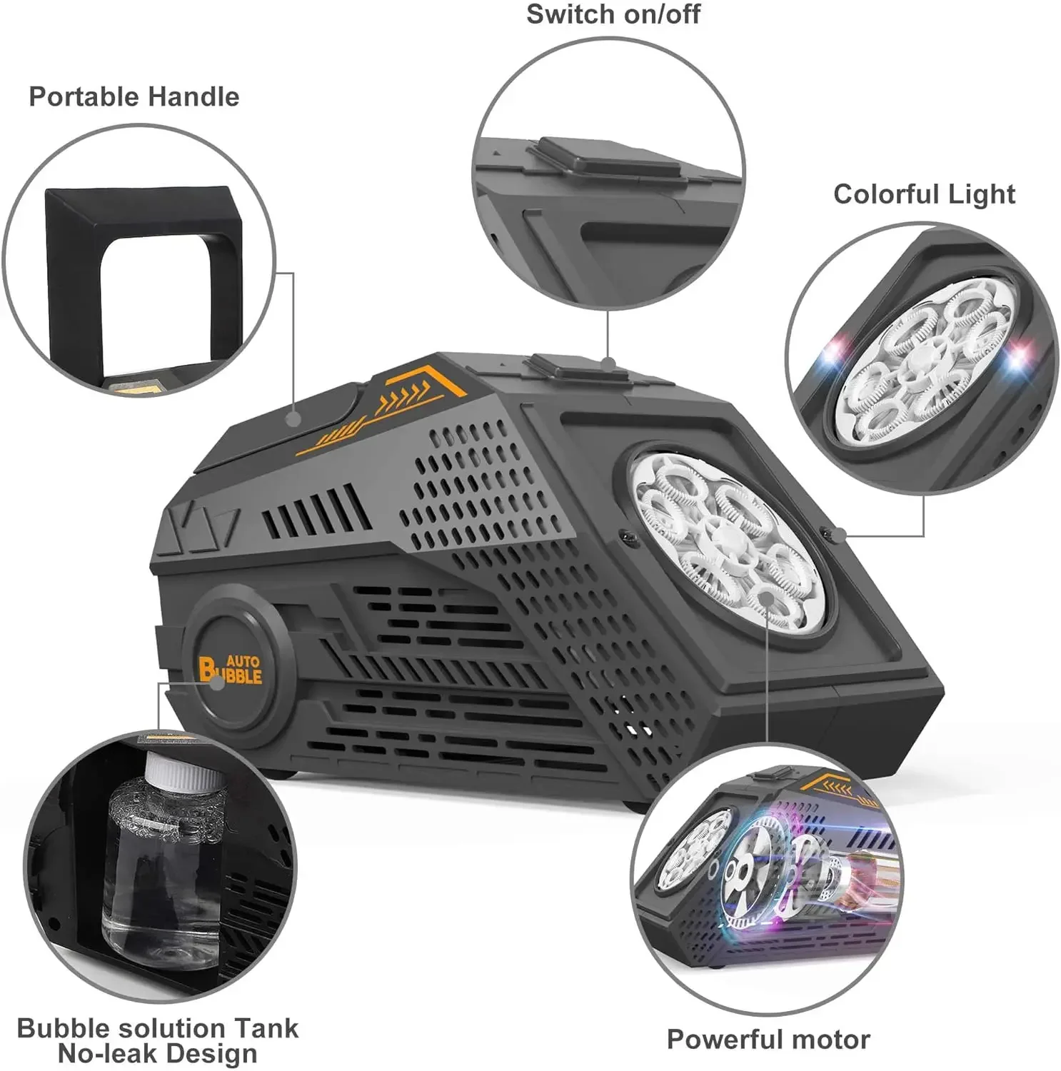 Bubble Machine Automatic Soap Bubble Blowing Eletric Portable with Light Toys for Kids Speaker Outdoor Games Birthday Wedding