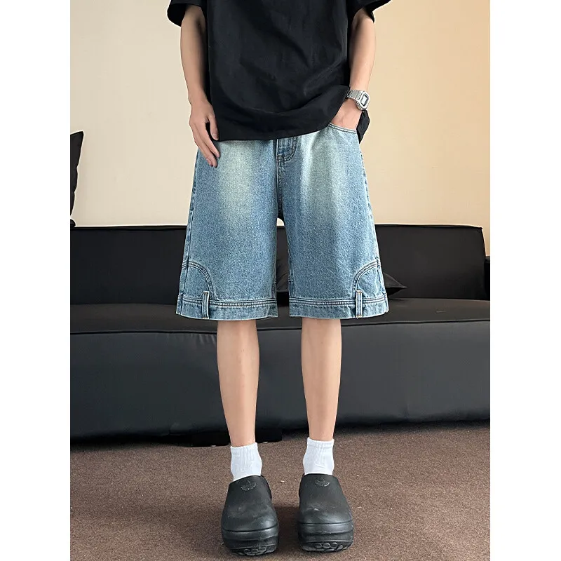 Short Men Blue Washed Denim Shorts Casual Distressed Design Summer Streetwear Fashion Comfort Fit Men Denim Shotrt