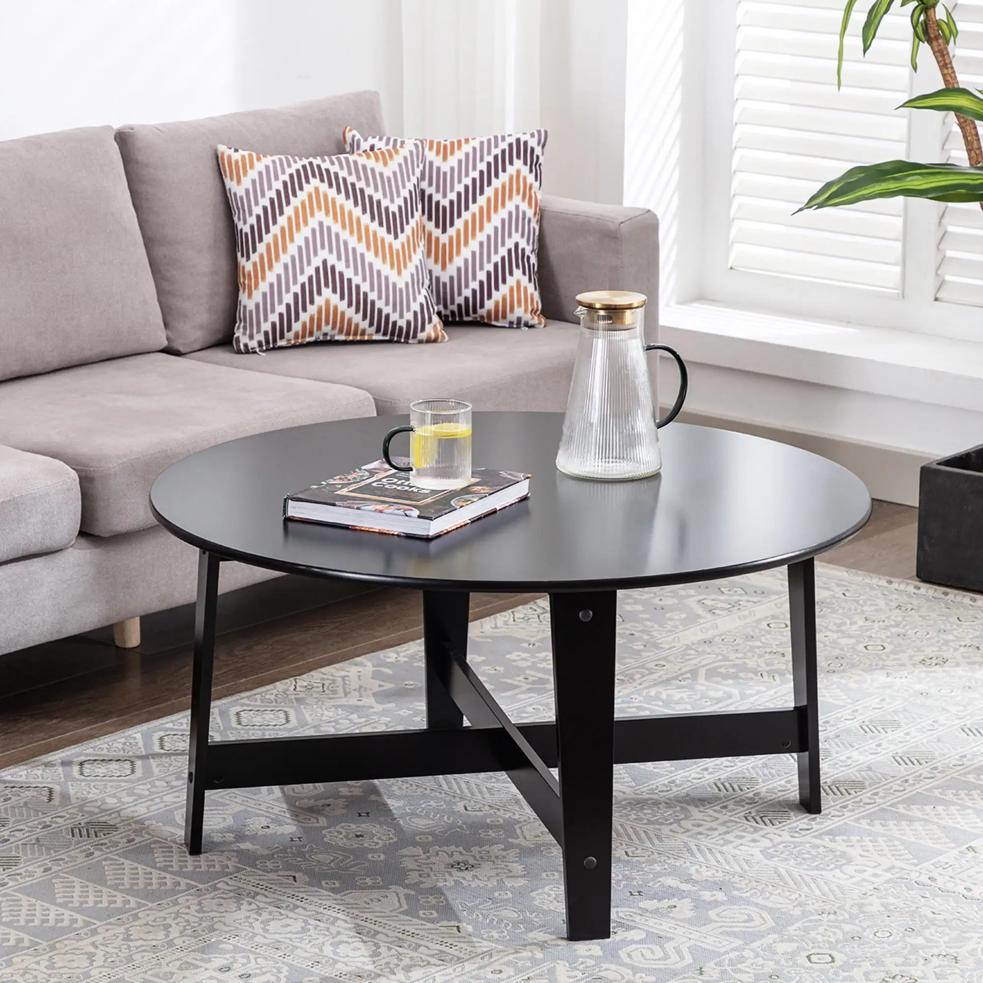 

Mainstays Round Wood Coffee Table, Black, 35.98 x 35.98 x 18