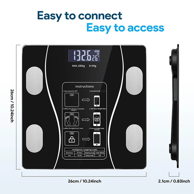 Intelligent Bathroom Digital Weight Scale, Can Be Connected To APP For Recording And Analysis, Max180kg/400lb_voghion.com