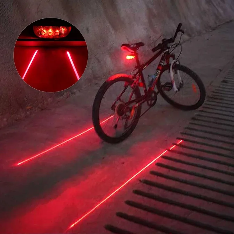 Mountain Bike Bicycle Laser Taillight Waterproof 2 Parallel Line Laser Taillight Starry Sky Safety Warning Lasers 5LED