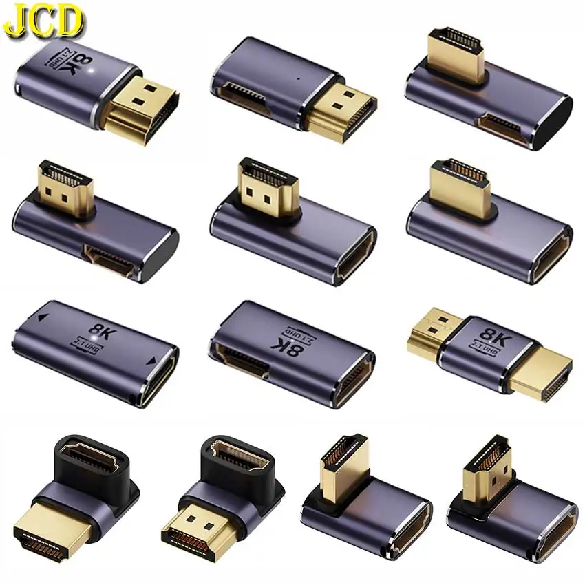JCD 8K UHD 2,1 HDMI-kompatibel Extender Adapter Stecker 90 Grad Männlich Zu Weiblich Konverter Für PS4 PS5 HDTV Computer Laptop Monitor