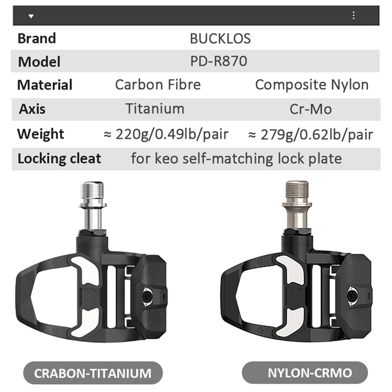 Bucklos for KEO Road Pedals Clip Speed Self-locking Bicycle Pedals Carbon Fiber/Titanium for LOOK KEO Bike Pedal Cycling Parts 2