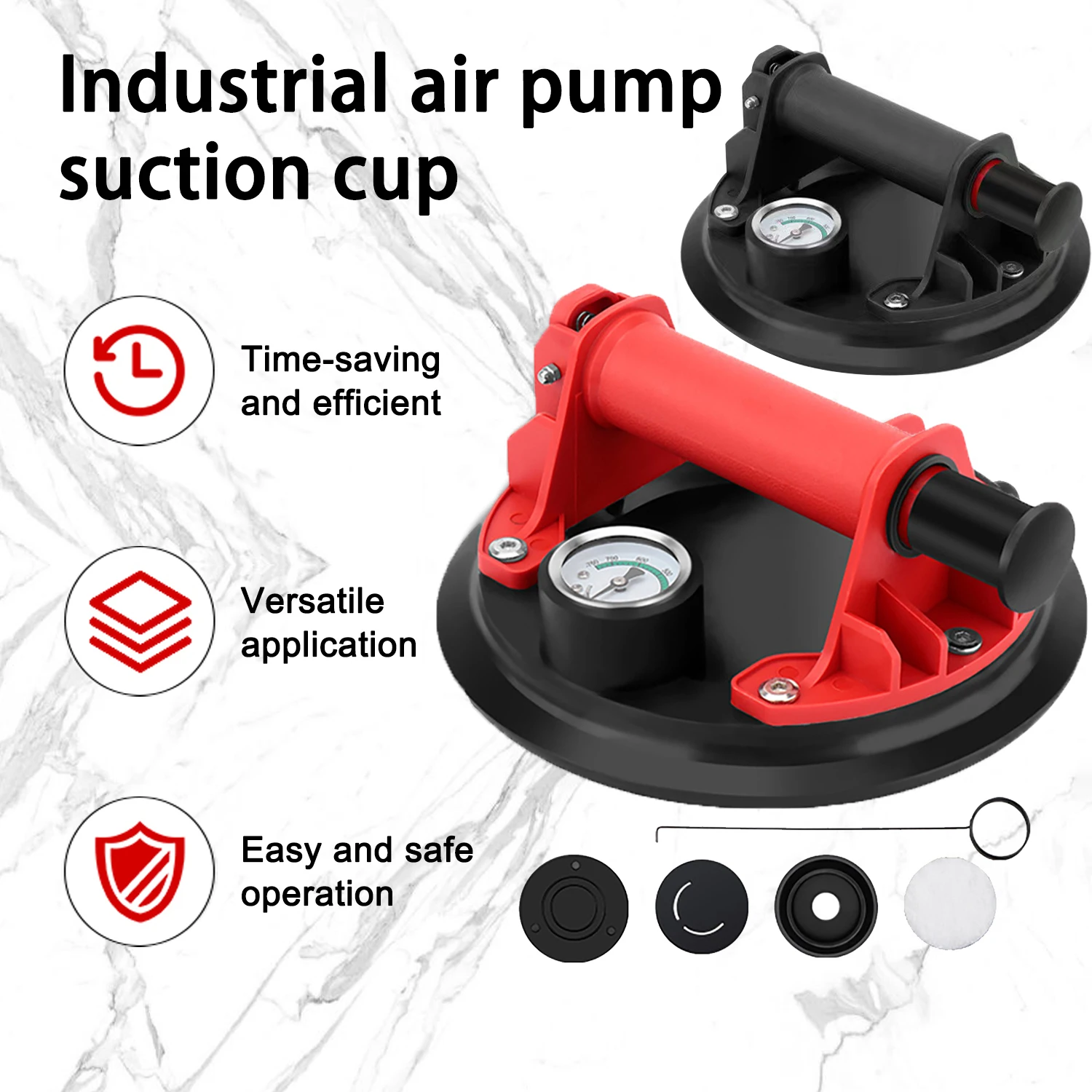 Glass Suction Cups with Pressure Gauge 8" Heavy Vacuum Suction Cup 250 Kg Carrying Capacity for Lifting Large Glass Tile Granite