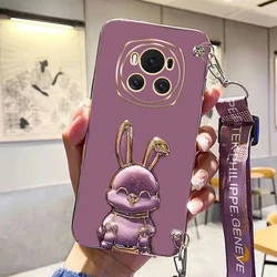 Elegant Crossbody Rabbit Bracket Plating Silicone Case for Honor Magic 3 Pro (PURPLE)