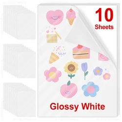 Waterproof Transparent Vinyl Sticker Paper - A4 Self-Adhesive Sheets for Inkjet Printing (10-Pack) (White Glossy)