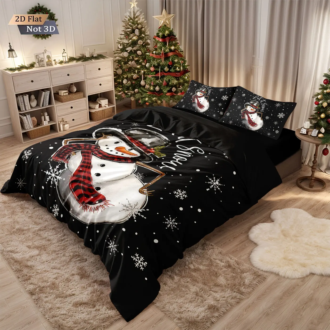 3pcs Merry Christmas Cartoon Snowman Printed Chipless Bedding Set Multi Size Bedroom Bedding Holiday Decoration Machine Washable S518799b8b5804934ae00f9cc6f449e609