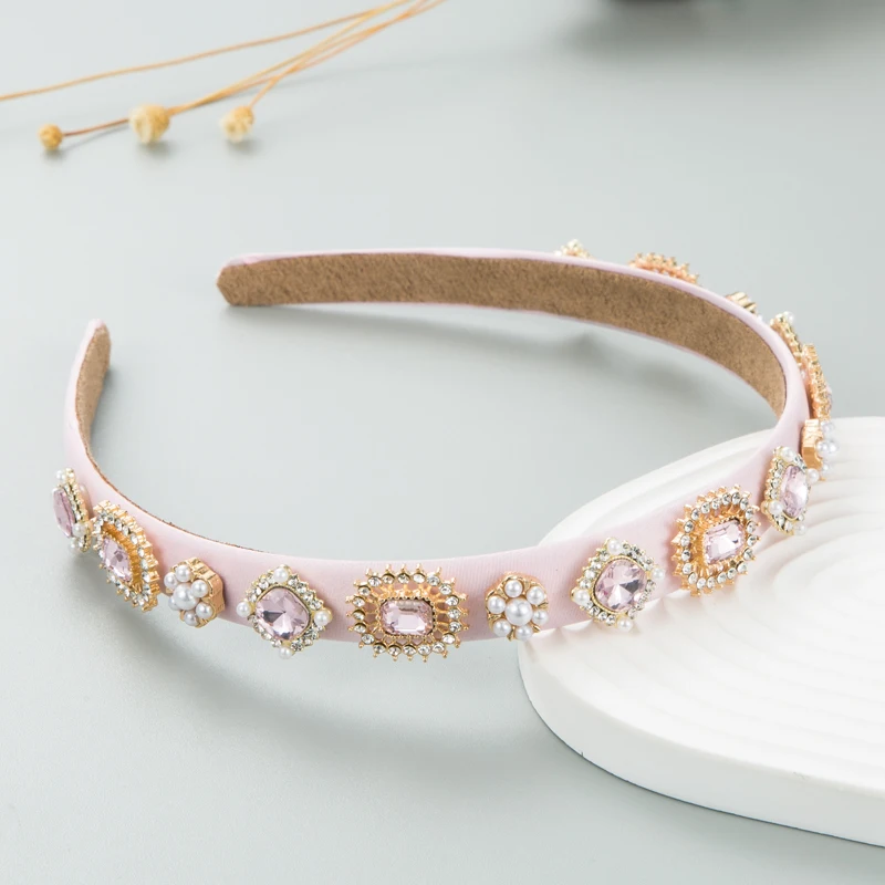 Baroque Style Rhinestone Pearl Headband Women's Korean Retro Hair Accessory