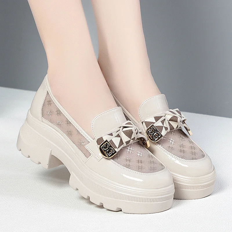 2024 Spring Female Shoes Women Fashion Mary Jane Round Toe Flats Loafers Oxfords Platform Casual Metal Chain Buckle Heels Black - Image 3