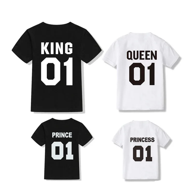 King Queen Princess Prince Family Matching T-Shirts Dad Mom Daughter Son Clothes Casual Letter Print Short Sleeve Tees 2