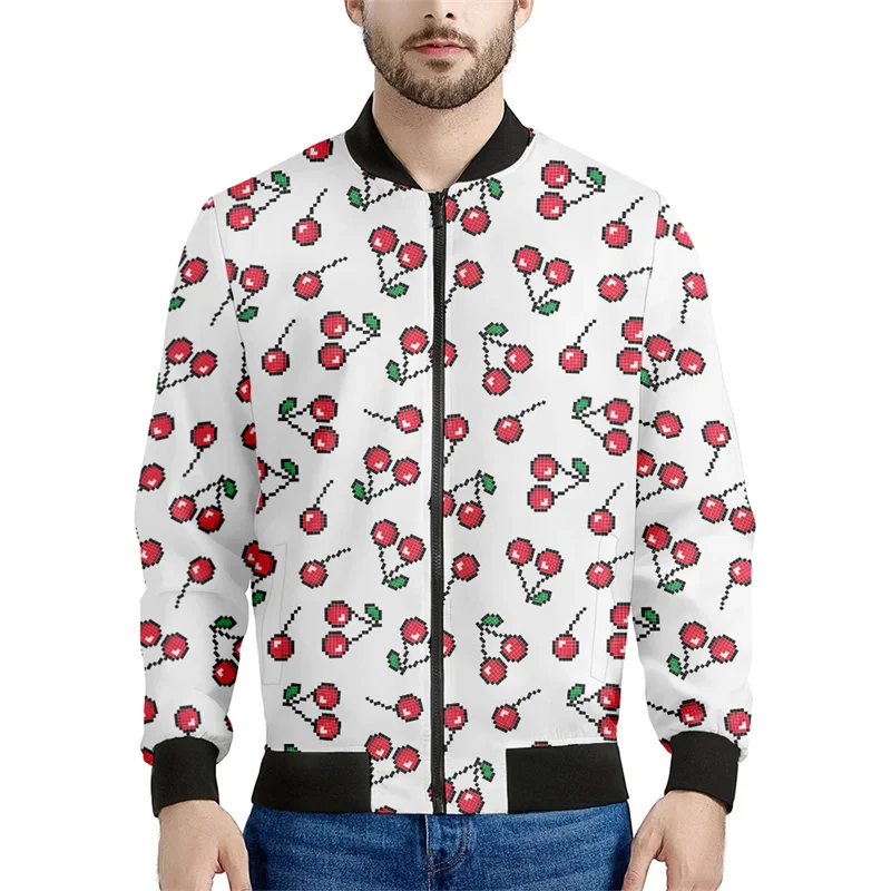 

Куртка-бомбер мужская на молнии, Модный свитшот с 3D-принтом вишни, с графическим принтом, Уличная Повседневная куртка с длинным рукавом