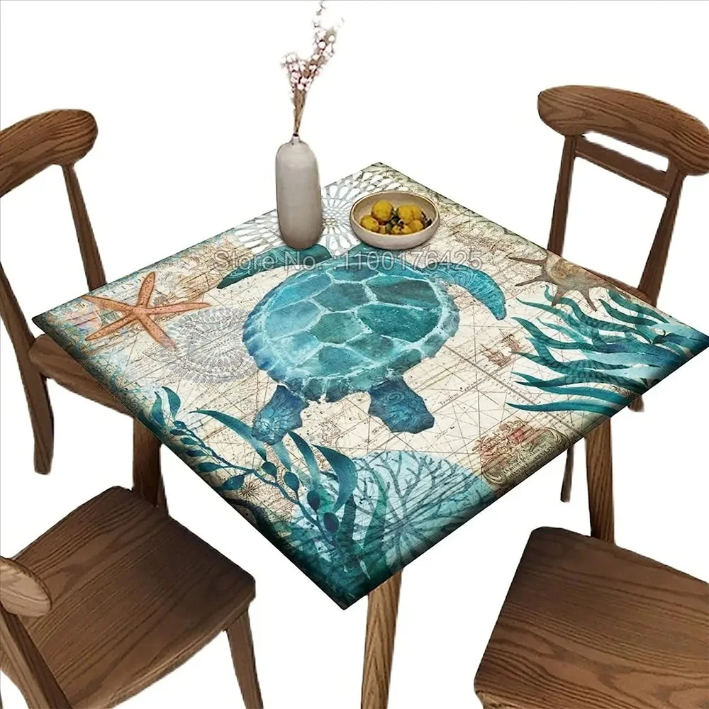 Ocean Turtle Fitted Square Tovaglia Bordo Elastico Copritavolo Impermeabile Sala Da Pranzo Tovaglia Decor Party Table Decoration