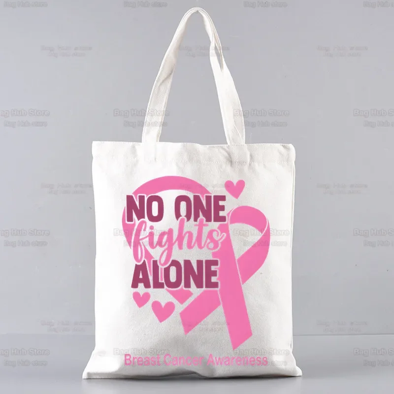 

October Pink Breast Cancer Awareness Handbags Cloth Reusable Shoulder Shopper Bags Canvas Tote Bag Shopping Travel Women Eco