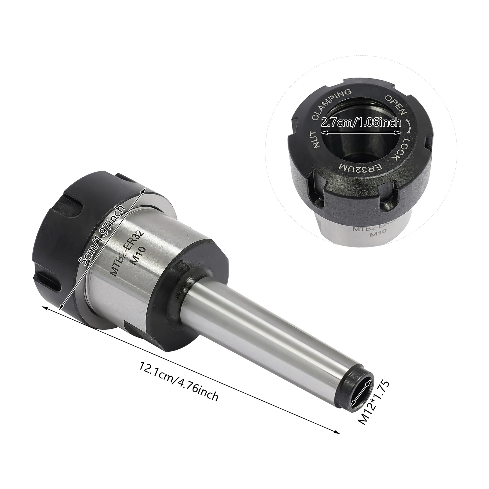 High Precision 0.015mm ER32 Spring Collet Set 19pcs 2-20mm W/Chuck & Wrench for MT2 Tailstock Milling Drilling Portable Case