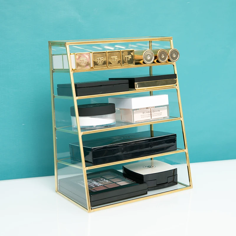 

Closet Organizer Fpr Makeup Clear Glass Storage Box Organizer with Phnom Penh Lipstick Foundation Five-layer Storage Rack