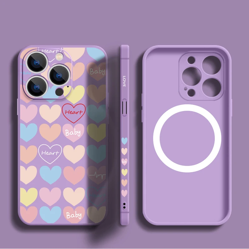 Magnetic Love Heart Case with Built-in Metal Plate and Lanyard