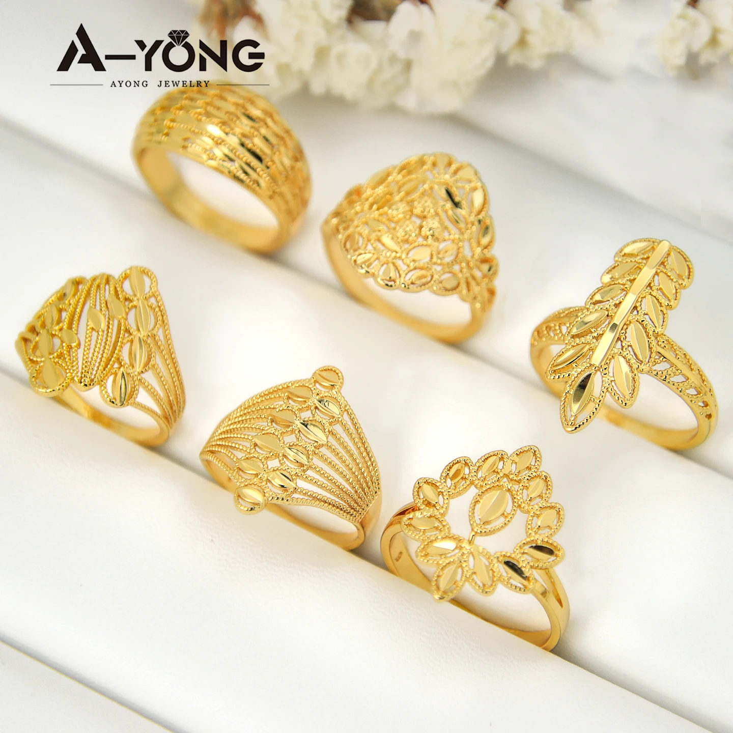 Nigeria Hochzeit Schmuck Ringe 21k Gold Überzogene Türkische Braut Vintage Hohl Ring Arabisch Heiraten Frauen Täglichen Party Schmuck – Detail 4