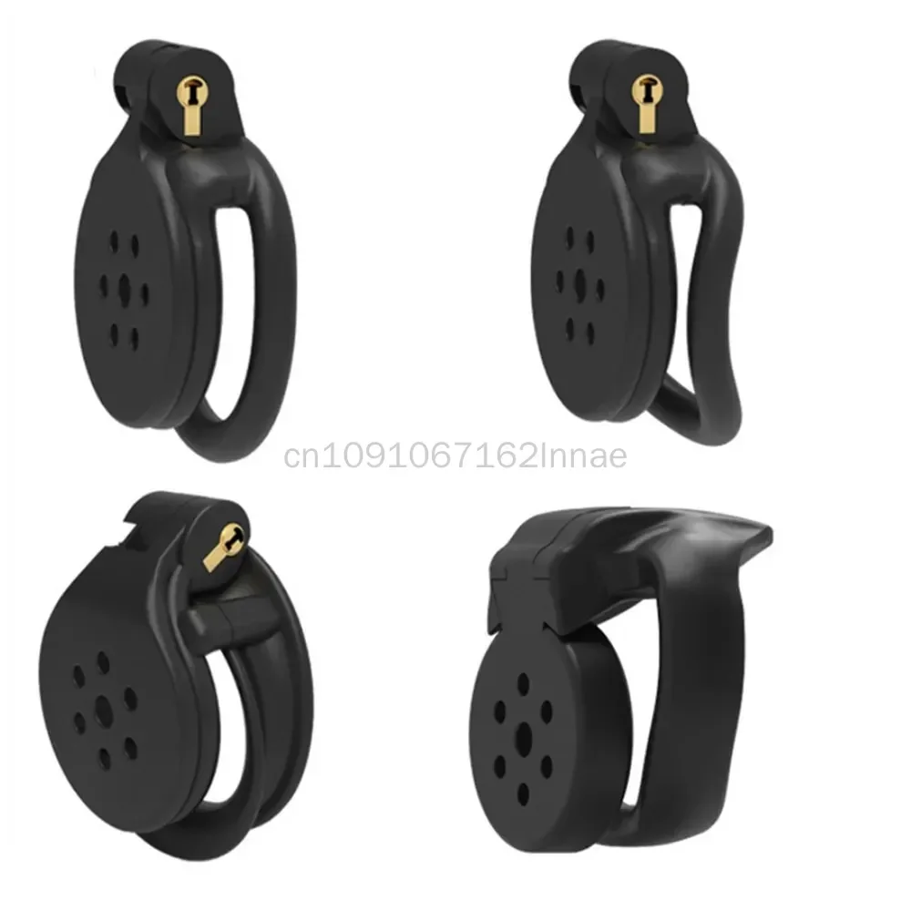 Flat Male Penis Chastity Cage with 4 Cock Rings Breathable Penis Sleeve Erotic Urethral Lock Sex Toys For Men Adult Goods