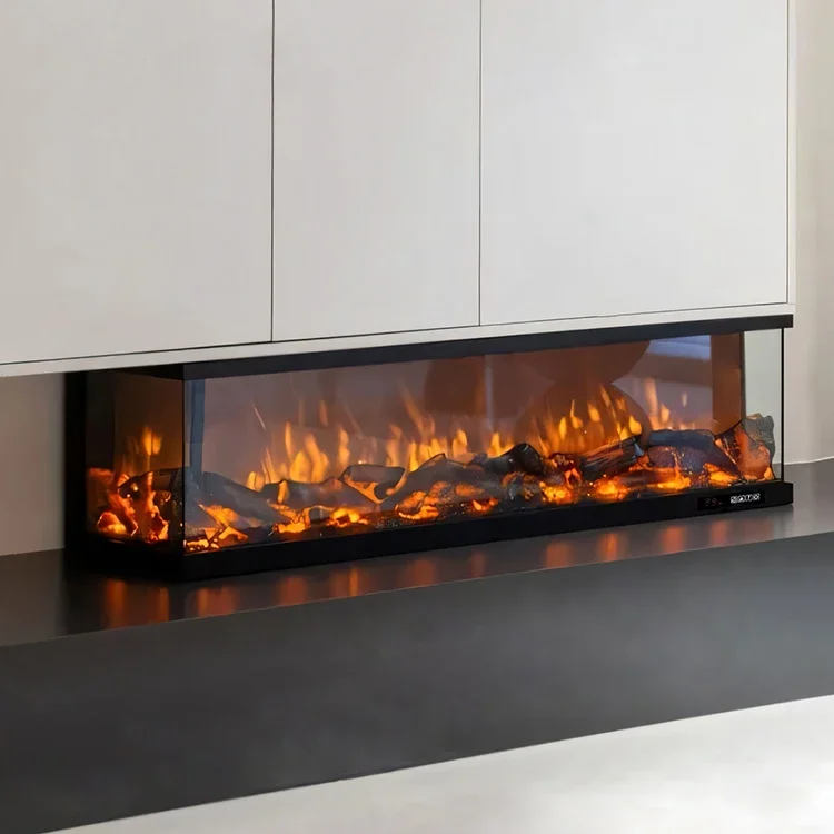 3 Sided Tempered Glass 1200MM Polished with Metal Trim Media Electric Fireplace with Remote Control for Decoration