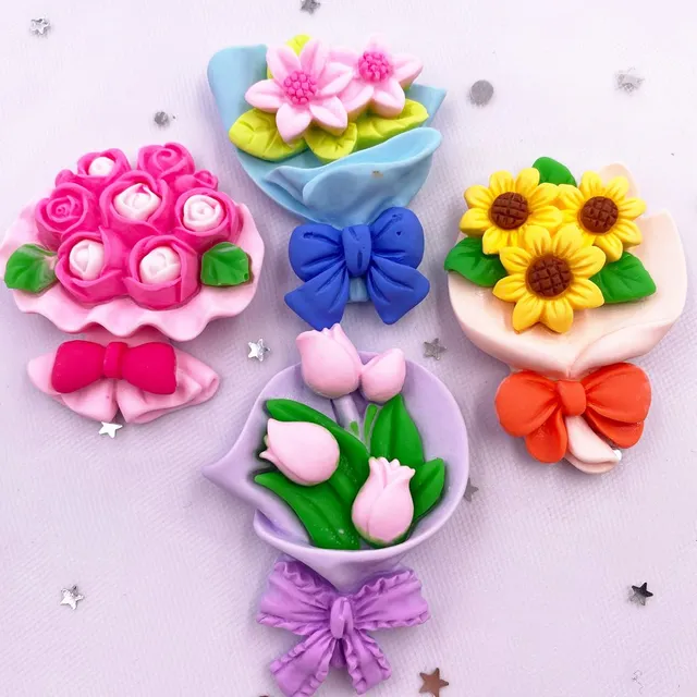 Gyanta Kawaii Színes Aranyos Nagy Virág Rózsák Napraforgó Tulipák Lapos Csokor Figura 4Db Scrapbook Diy Dekoráció Otthoni Kézművesség - Image 3