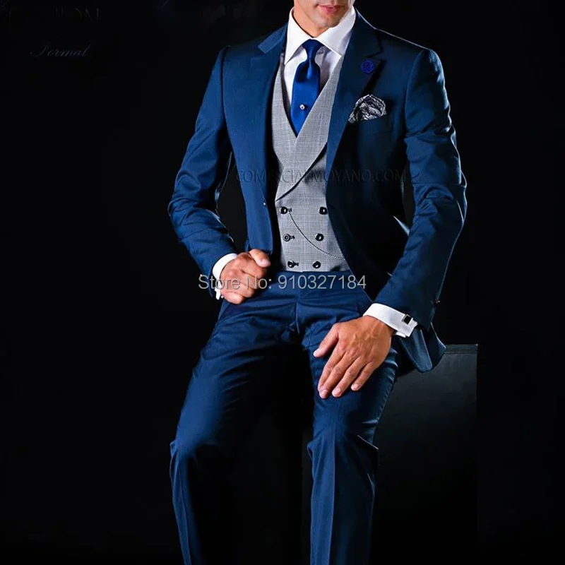 

Formal Wedding Tuxedo For Groom Men Suits 3 Piece Custom Business Male Fashion Costume Jacket Pants With Gray Waistcoat 2024